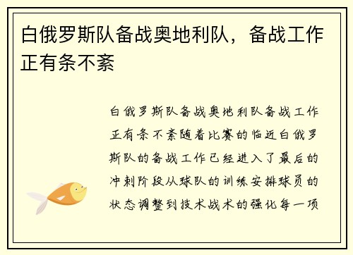 白俄罗斯队备战奥地利队，备战工作正有条不紊